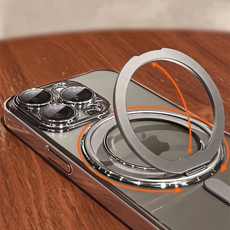 Magsafeリングスタンド一体 iPhone16Pro/16ProMaxケース 高品質高機能 iPhone15Pro/14/13ケース 飽きないデザイン メッキ レンズ保護 [M4773]