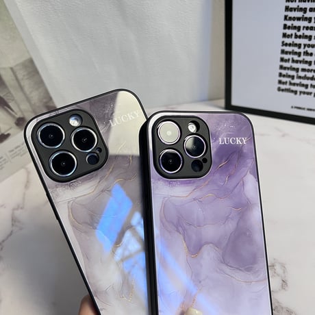 暈し染め ガラスiPhone14/15ケース  水墨画 金箔入り アイフォン13/12mini/11カバー キラキラ 全面保護 オシャレ シック[M2722]