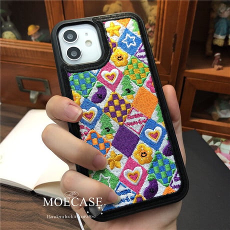 刺繡 菱形  iphone14/14proケース  手つくり iphone13/12/11promaxカバー   ハート/星/花柄 秋冬人気アイテム  ギフトにおすすめ[M2303]