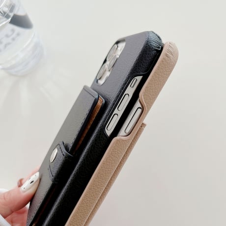 ICカード入れ5個 iPhone14plus/14proケース 革製 アイフォン13mini/12/11proカバー シンプル風 便利 お札収納 ファッション[M2353]