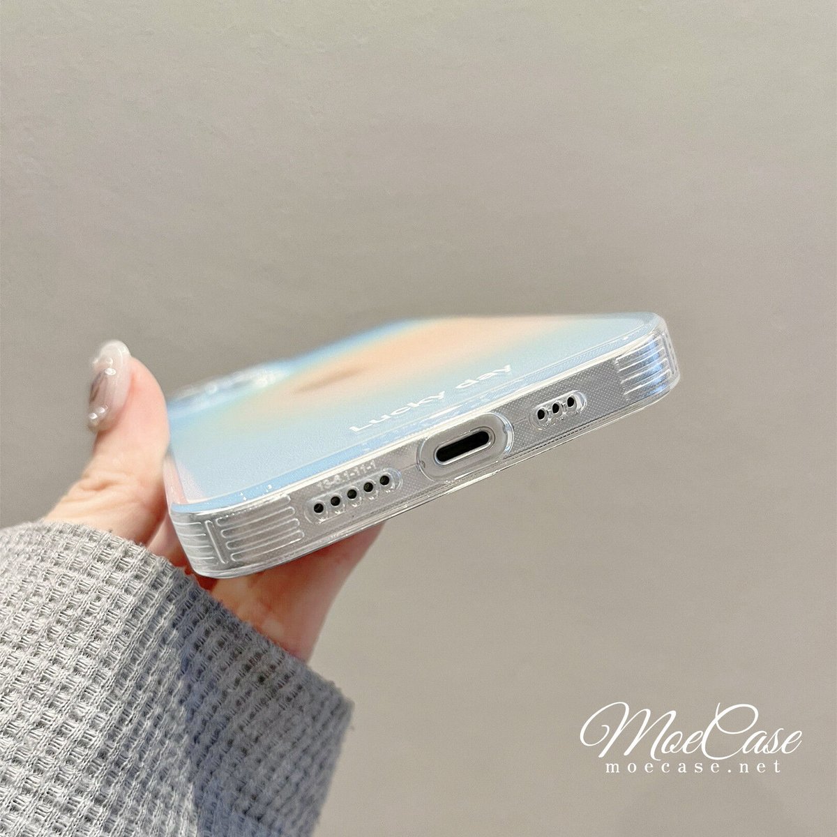 水色 iPhone14/15promaxケース 高級感 Lucky Day シンプル風