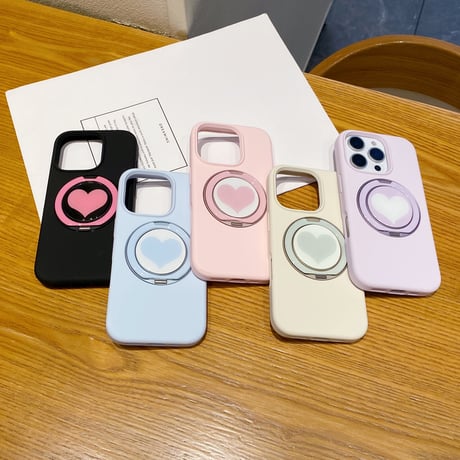 ハート柄マグネットリング iPhone16pro/16ケース 高品質シリコン アイフォン15/14pro/13/promaxカバー 耐衝撃丈夫 ワイヤレス充電 スタンド[M4953]