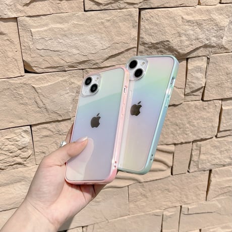 オーロラに光る iphone14/13promaxケース  おしゃれ透明 iphone11/12カバー グラデーションカラー 綺麗 キラキラ[M2085]