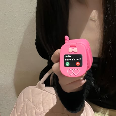 【Airpods4】携帯電話デザイン Airpods3/2ケース 鏡付 ピンク  Airpodspro2/proカバー リング付き 可愛すぎ ギフトに最適[M4554]