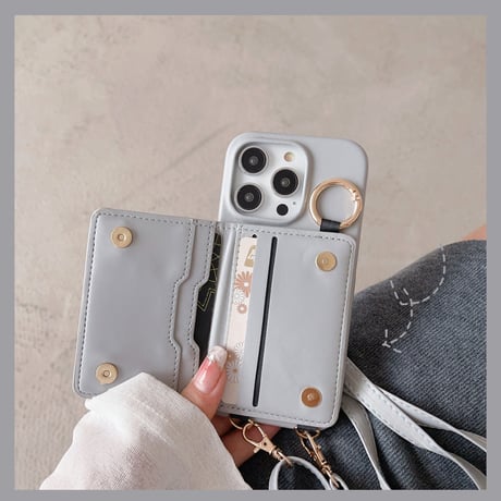 iPhone15/15proケース カード収納/小銭入れ  レザー アイフォン14/13/12ケース ストラップ 高品質 多機能[M3536]