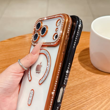 ジュエリー iPhone17Pro/17ケース Magsafe対応 iPhone17Air/17ProMaxケース レンズ保護フィルム付 キラキラライン 大人気 [M5637]