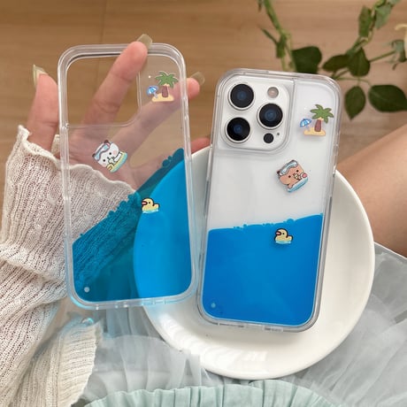 液体 iPhone16pro/16ケース 動く熊ちゃん iPhone15promax/14/13proカバー 大人可愛い ハンドメイド ギフトにおすすめ[M5470]