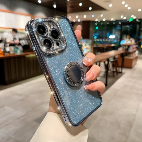 ジュエリー リング付きアイフォン14プロカバー ラメ入りシール付 iphone13pro/12/11proケース キラキラ オシャレ 実用 ガールズに超人気 [M2577]