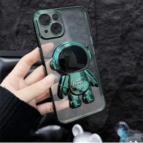 宇宙飛行士スタンド iphone14plus/14promaxケース  メッキ クリアアイフォン13/12/11proカバー カッコイイ 可愛い 実用[M2235]