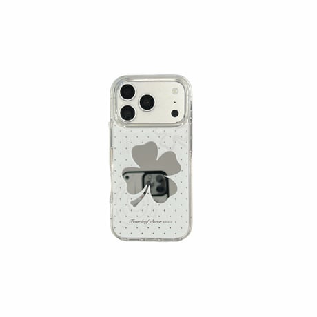 クローバーミラー iPhone17Pro/17ケース ホワイト iPhone16/15Pro/14ケース メイク直しに便利 お洒落 [M6275]