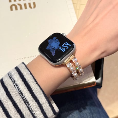 パールブレスレット  AppleWatchバンド メタル AppleWatchベルト Series 11/10/9/8 SE3/2  Ultra3/2/1 高級感高品質 上品[M6394]