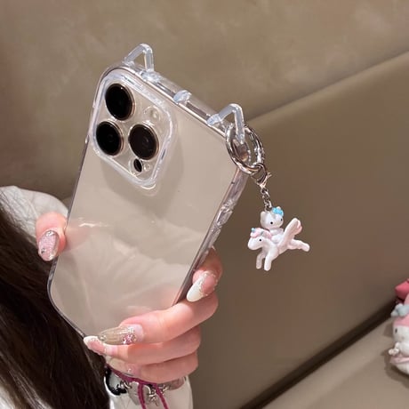 猫の耳 iPhone16/16Proケース 高透明 iPhone15Plus/14pro/SEカバー フィット感 推し活におすすめ 自由アレンジ[M5363]