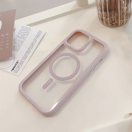 MagSafe対応 iPhone15/15Proケース ピンク パープル 淡色系 iPhone14Pro/13/12カバー 丈夫黄ばまない 女子力アップ [M3733]