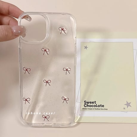 レッドリボン iphone16/16proケース  可愛い iphone15pro/14/13proケース ラメ入り 女子力高い [M5040]