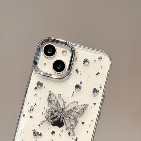 ラメ蝶々 アイフォン16pro/15ケース ダイヤ ハンドメイド iPhone14/13pro/12カバー 大人可愛い 春夏向け[M5175]