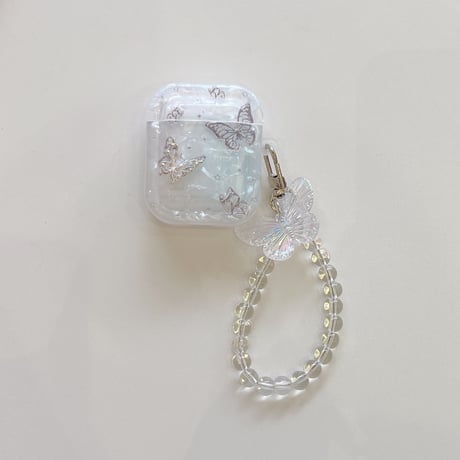 チョウ柄 Airpods4ケース シェル調 AirpodsPro2ケース airpods3/2ケース ストラップ付 ギフトにおすすめ[M5496]