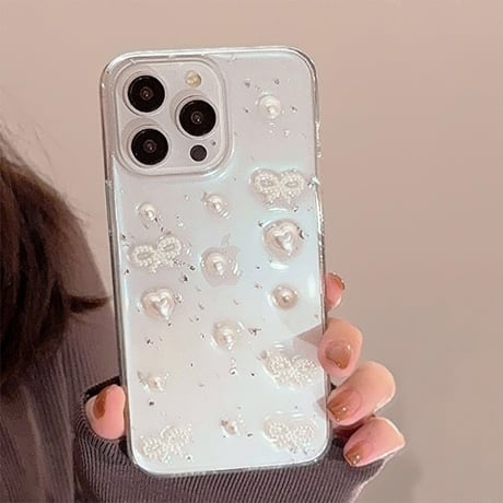 リボン/ハート iPhone16/15proケース クリア iPhone14/13pro/12ケース 大人可愛い 黄ばまない[M4693]