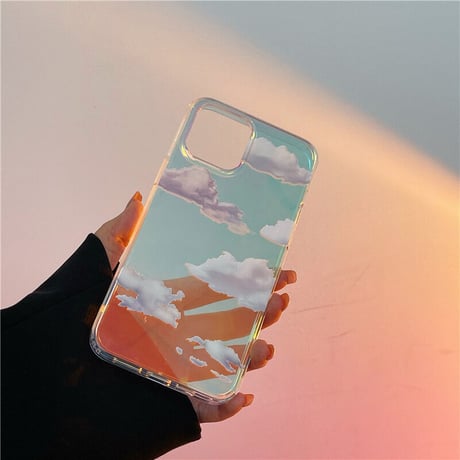 透明雲柄 iphone12/11ケース  キラキラ空柄 アイフォンSE2/XS/8カバー ツヤ感 オーロラ光るインスタ映え可愛いM423