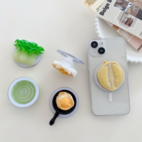 食べ物スマホグリップ マグセーフ式 折り畳み式グリップトーク 卓上スタンド機能付き 耐久性あり プレゼントにおすすめ[M3681]