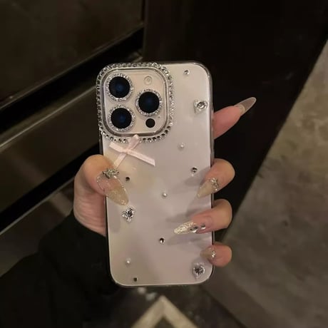 ハンドメイド iPhone16pro/16ケース ダイヤ/ジュエリー iPhone15plus/14/13pro/12カバー 大人可愛い シック[M5474]