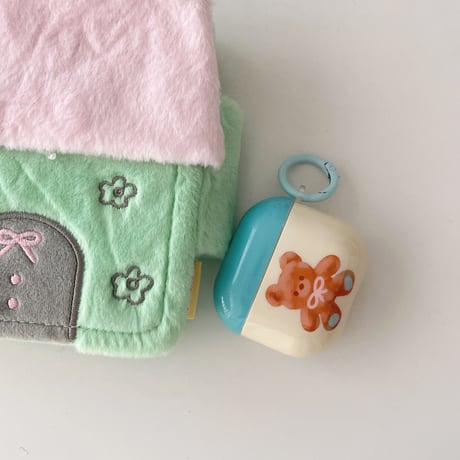 熊 Airpods 4ケース リボン柄 Airpods3/2カバー Airpodspro2/pro リング/キノコキーチェーン めっちゃ可愛い[M4999]