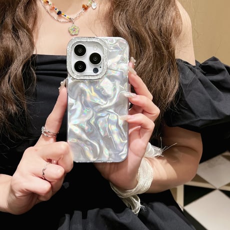ジュエリー iPhone15promax/15proカバー 波紋 キラキラ iPhone14promax/13pro/12ケース お揃い 高級感 [M4288]