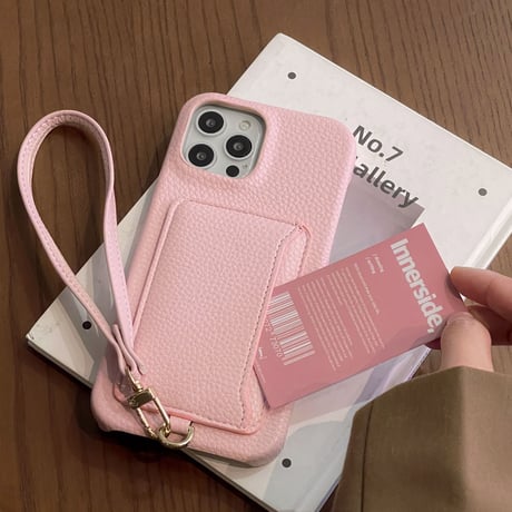 革製 ICカード入れ iPhone14pro/14promaxケース ストラップ付 高級感アイフォン13mini/12/11proカバー シンプル 可愛い 実用 [M2301]