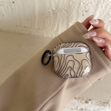 線柄 AirpodsPro3ケース オシャレ シック エアポッズ4/3  AirpodsPro2/Proカバー  皮ストラップ ギフトにおすすめ [M5922]