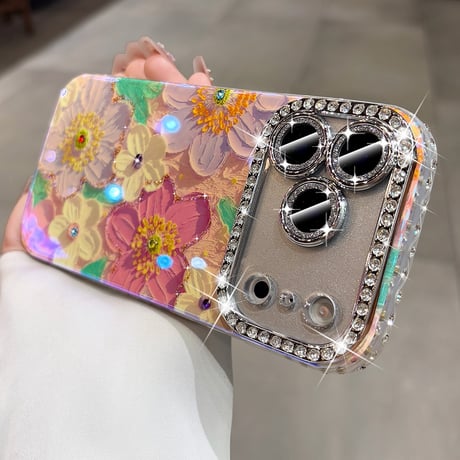 花柄 iPhone17Pro/17ケース ジュエリーライン カメラカバー iPhone17ProMax/16Pro/15カバー オシャレ きれい  [M5920]