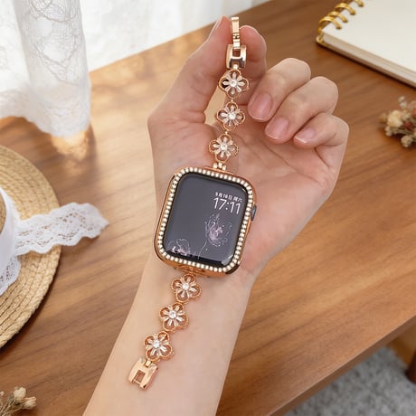 ダイヤデコ花  AppleWatchバンド 通気性よい AppleWatchベルト Series 11/10/9/8 SE3/2  Ultra3/2/1 高級感高品質 おしゃれ[M6413]