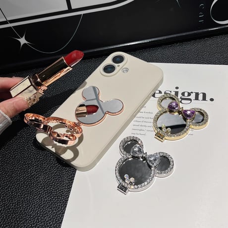 ジュエリーミラースタンド スマホリング キラキラ リボン お洒落 人気 実用便利 可愛いガールズに大人気[M5326]