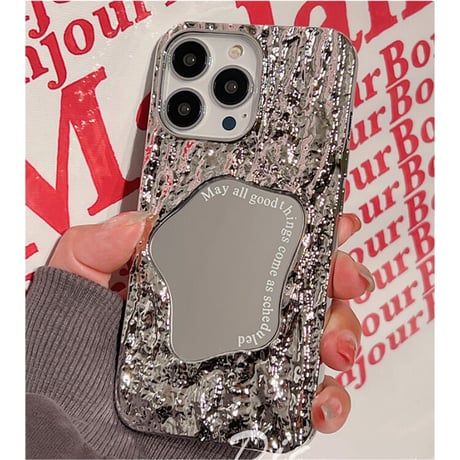 高級感ミラーiphone14/13proケース 立体皺 エンボス加工 アイフォン12/11カバー  オシャレ 頑丈 高品質 Girlsに大人気[M3016]
