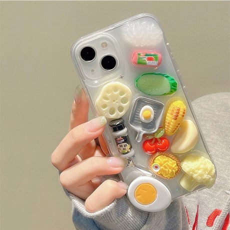 立体食べ物 iphone14/13proケース 野菜 卵 アイフォン12/11ケース 面白い 頑丈 クリアケース ギフトにおすすめ[M3202]