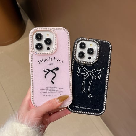 ジュエリー iPhone16/16proケース リボン柄 iPhone15Pro/14/13proカバー 可愛い キラキラ 女子力アップ [M4988]