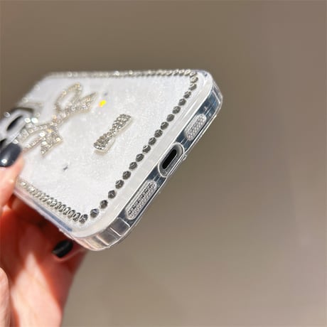 ジュエリーリボン アイフォン16/16proケース パールストラップ iPhone15pro/14/13proカバー  可愛い 高級感[M5298]
