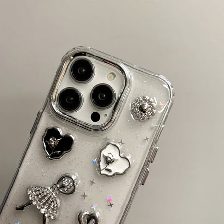 ハンドメイド アイフォン16/16proケース バレエ女子 ストラップ iPhone15pro/14/13proカバー  可愛いデコクリアケース [M5410]