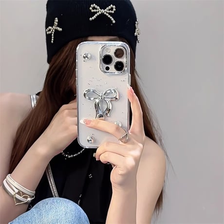 高級感リボン iPhone15/15proカバー 女子力高いiPhone14Pro/13promax/12ケース かわいい 綺麗[M4455]