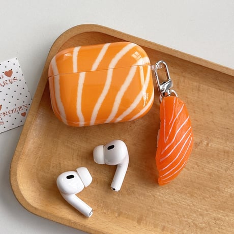 サケ Airpods Pro3ケース サーモン寿司キーホルダー Airpods4/3カバー pro2/pro1 リング 美味しそう[M6383]