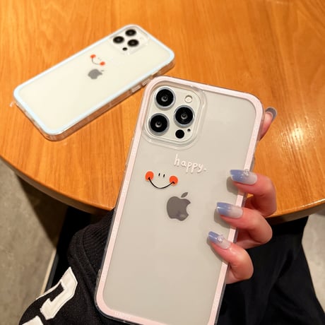Luck/Happy  iphone13mini/12proケース  カップルお揃い アイフォンSE3/11proカバー ペアコーデ シンプル 透明系カバー[M1900]