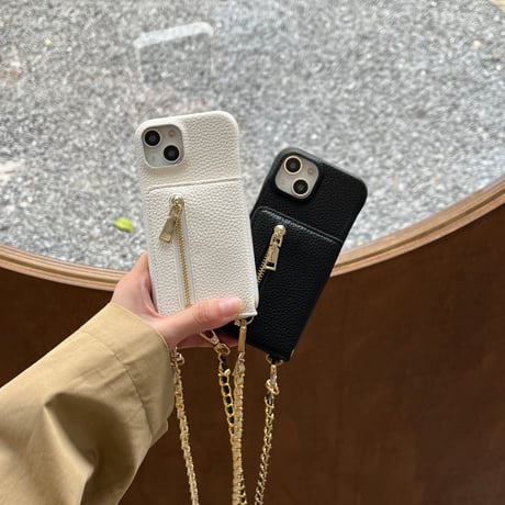 鏡カード入れ付 iPhone15/15Proケース ショルダーストラップ付 レザーiPhone14Pro/13proカバー シンプル 高品質 [M3719]