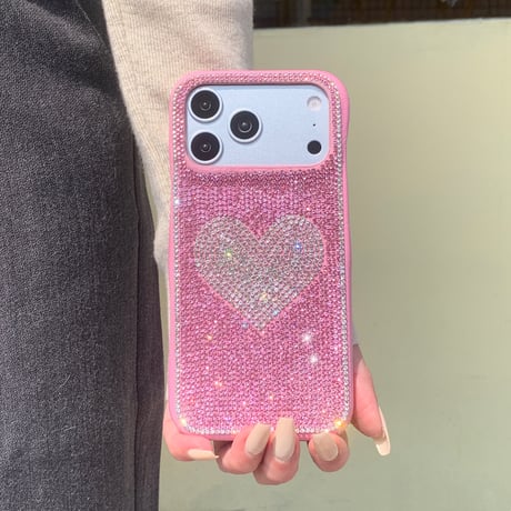 ダイヤデコ iPhone17pro/17ケース ハート iPhone16promax/15pro/14ケース  女子力高い キラキラ感たっぷり[M6198]
