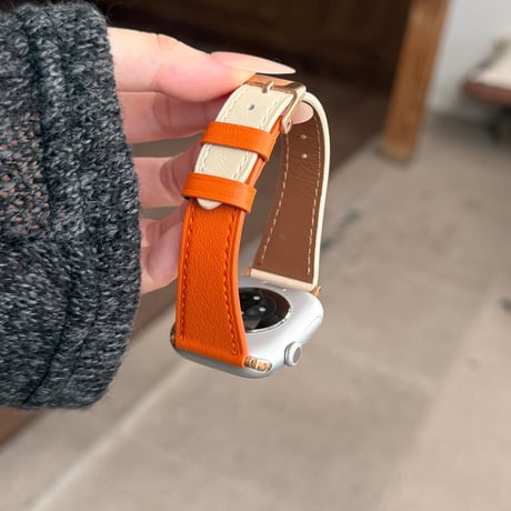 高級感オレンジ AppleWatchバンド レザー製 アップルウォッチバンド Series11/10/9 8 7 6 5 4  3 2 SE3 SE2 Ultra3 セレブ愛用[M5753]