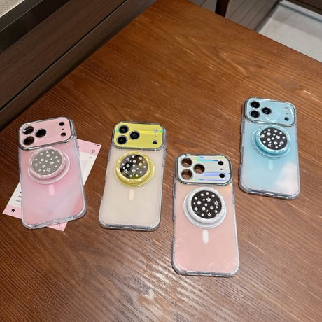 花柄ミラーグリップ iPhone17/17Proケース MagSafe対応 iPhone16Pro/15pro/14ProMaxケース 光る カメラ保護[M6410]