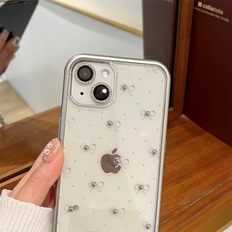 おしゃれストラップ付 iphone15/14proケース  リボン柄  iphone13pro/12/11カバー 黄ばまない 可愛い きれいめコーデ[M4331]