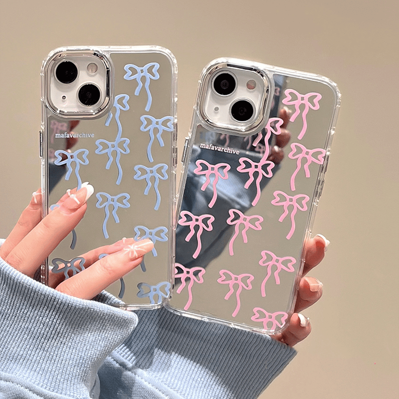 リボン ミラーiPhone16/15proケース 頑丈 可愛いiphone14/13/12pr