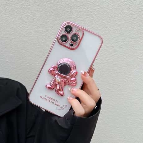 取り外し自由宇宙飛行士スマホグリップ付 iphone14/13ケース メッキ 360度回転スタンド アイフォン12/11クリアカバー 超おすすめ 人気 高級感高品質 男女向け[M2099]