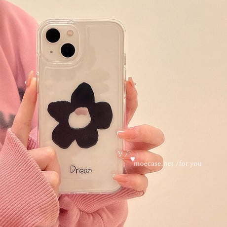 黒花柄 iPhone14/14proクリアケース  シック iPhone13/12promaxカバー 高透明感  高級感 ギフトにおすすめ[M2659]