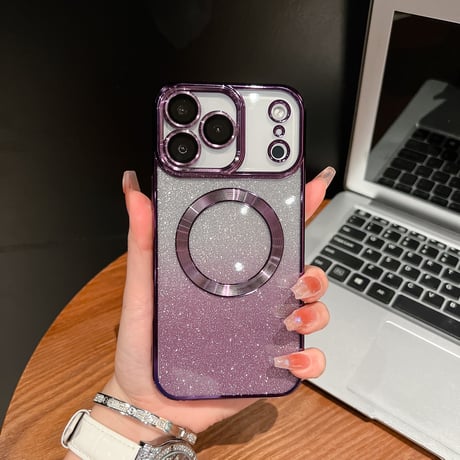 キラキラ iPhone17Pro/17ケース Magsafe充電 iPhone17Air/ProMaxケース ラメインナーシート付 [M5675]