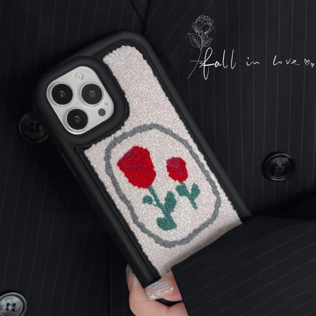 刺繡 薔薇柄 iphone14pro/14promaxケース  シック iphone13/12/11カバー  耐衝撃 高級感 頑丈[M2498]