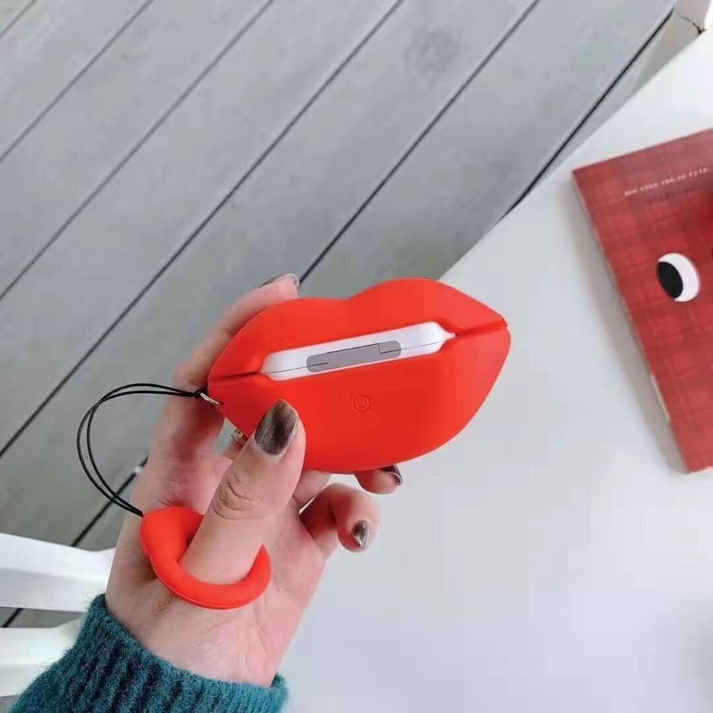 くちびる airpodsproケース 紅唇 airpodsカバー リング付き 個性